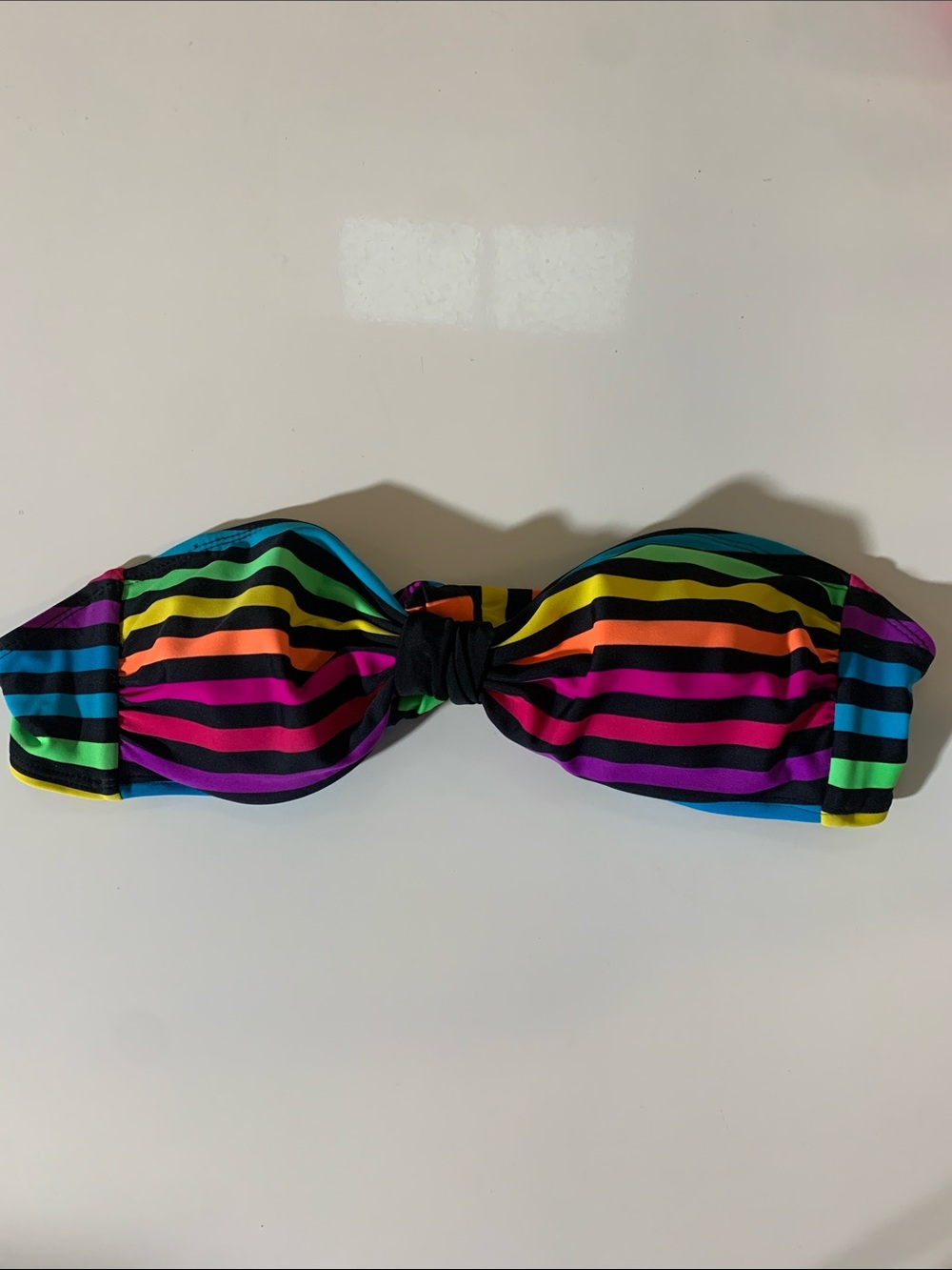 [M] Rainbow Striped Bikini Top